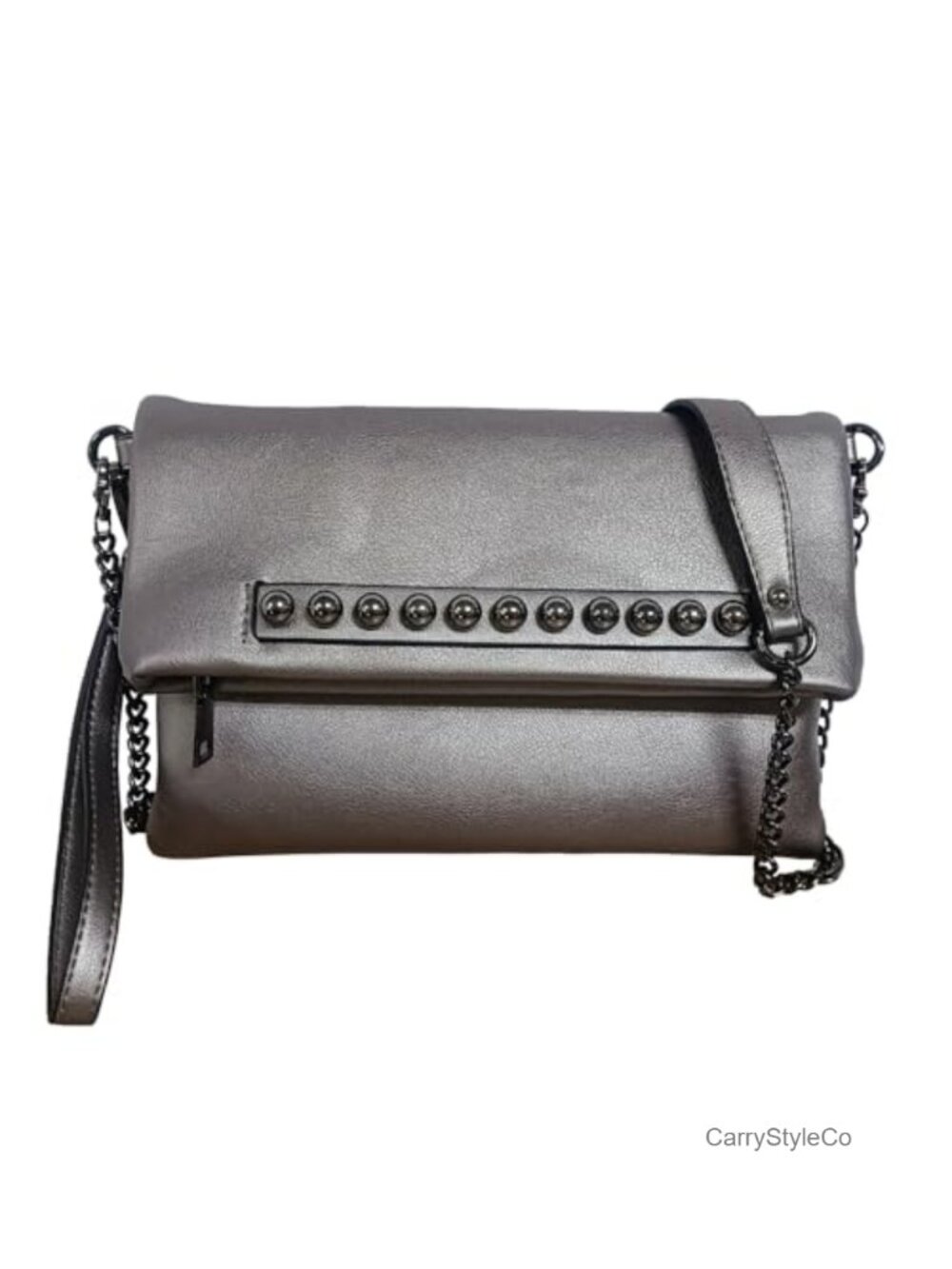 Fold-Over Clutch Purse PU Leather Chain Crossbody Evening Bag